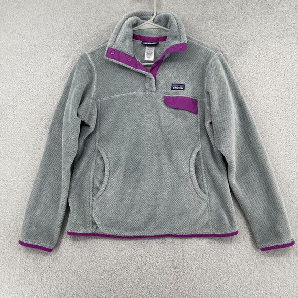 Patagonia Re-Tool Snap-T Pullover Womens Small Fleece Gray Purple Polartec Ski - Picture 1 of 12
